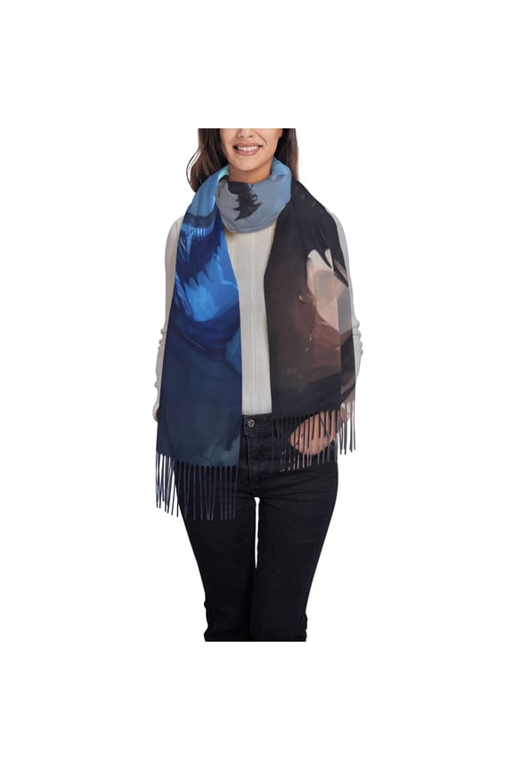 Black And Blue Lightning Dragon Women's Traditional Scarf Wrap Tassel Shawl Fringes Neck Head Shawl Retro Scarf
