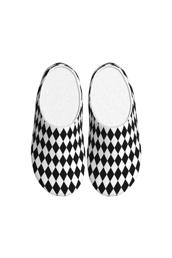 Black And White Diamonds Print Women's Men's Cotton Knit Slippers Lightweight Memory Foam Indoor House Shoes with Anti-Skid Sole-39/40