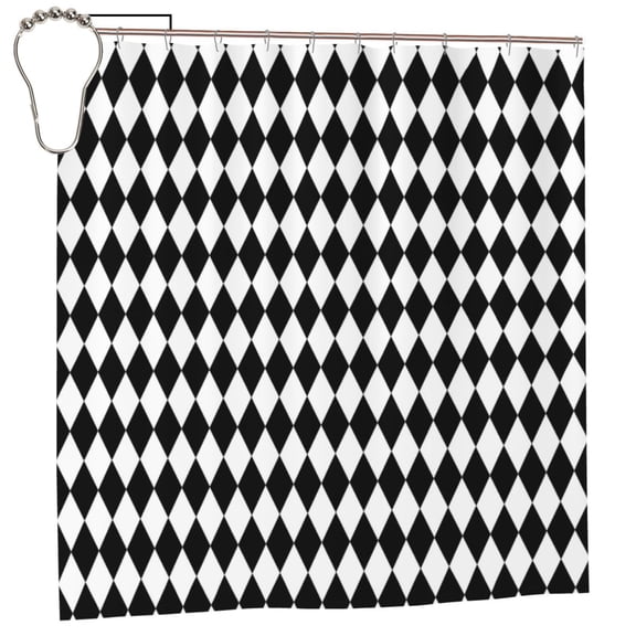 Rateoe Black And White Diamonds Shower Curtain - Fancy Bathroom Shower Curtain Sets - Waterproof Shower Curtain with Hooks with 12 Plastic Hooks 72x72 Inches