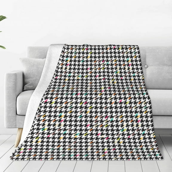 Rateoe Black And White Houndstooth Print Fuzzy Fleece Throw Blanket Extra Large,Super Soft,Fluffy and Warm Blankets for Couch,Bed,All Season Use (50"x40")