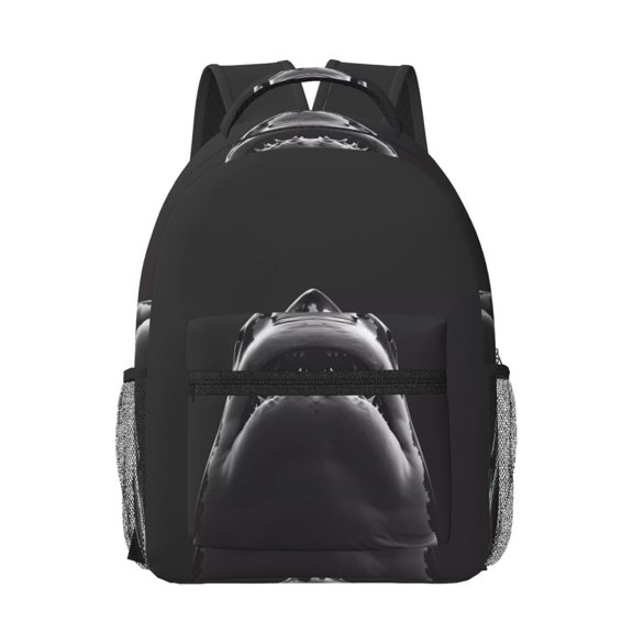 Rateoe Black And White Shark Pattern Durable Student Backpack Laptop Bag- Ergonomic Design, Waterproof Twill Fabric - Ideal for School, Travel, and Outdoor Activities