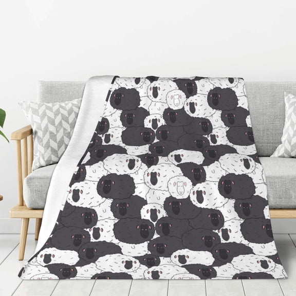 Rateoe Black And White Sheeps Pattern Flannel Throw Blanket, Ultra-soft Blanket for Bed, Couch, Car, Hypoallergenic Anti-pilling blanket-40"x30"(Vertical)