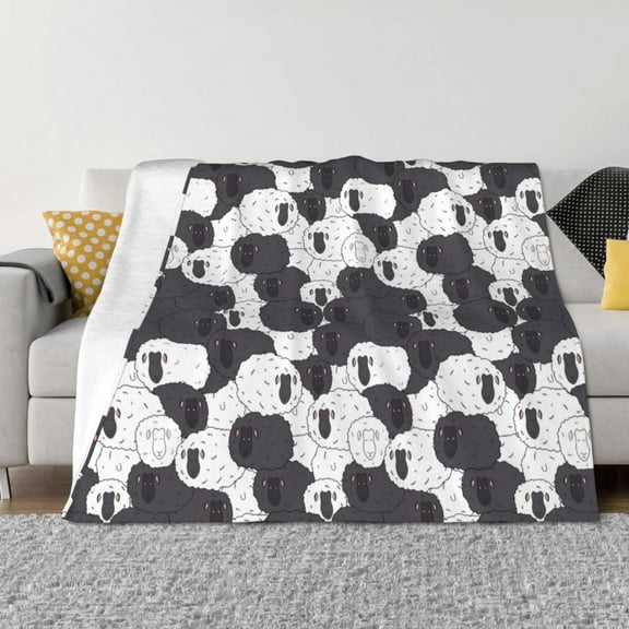 Rateoe Black And White Sheeps Pattern Flannel Throw Blanket, Ultra-soft Blanket for Bed, Couch, Car, Hypoallergenic Anti-pilling blanket-60"x50"(Horizontal)