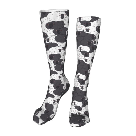 Rateoe Black And White Sheeps print Women's Men's Novelty 20in Crew Socks Cotton Socks Knee High Socks for Walking,Running,Nurses,Pregnancy-One Size