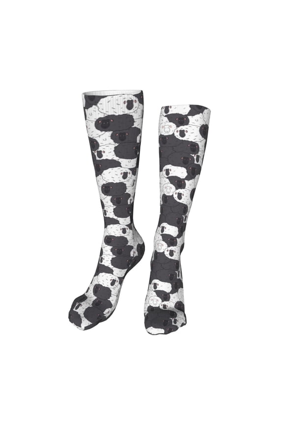 Black And White Sheeps print Women's Men's Novelty 20in Crew Socks Cotton Socks Knee High Socks for Walking,Running,Nurses,Pregnancy-One Size
