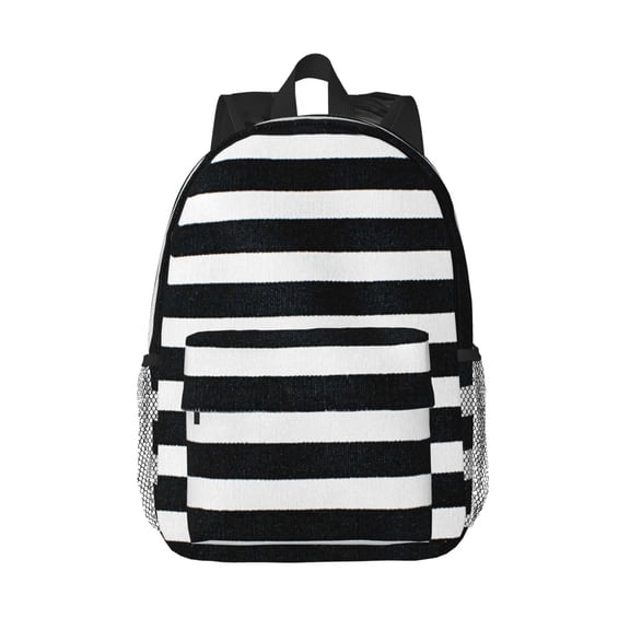 Rateoe Black And White Stripes Pattern Student Backpack Water-resistant Backpack 15-inch Laptop Backpack Lightweight Adjustable School Backpack