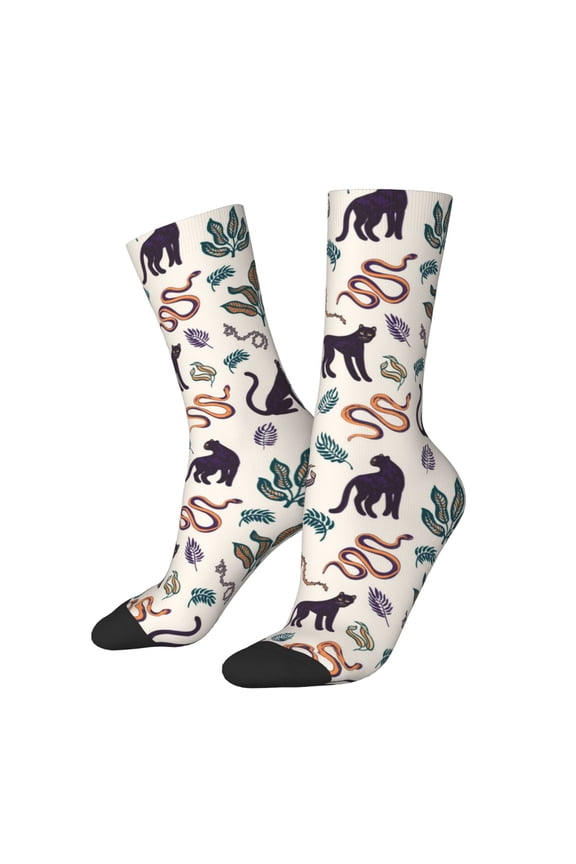 Black Cat And Snake for Women Casual Calf Socks - Cute Crew Socks - Thin Soft Above Ankle Socks Size 5-11