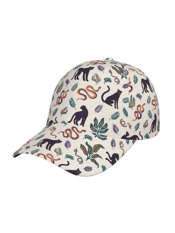 Black Cat And Snake Pattern Mens Baseball Cap Adjustable Curved Brim Hat, Soft Cotton Sports Cap for Outdoor, Casual, and Everyday Wear, Comfortable & Breathable