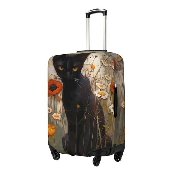 Rateoe Black Cat in Wildflowers Printed Luggage Cover, Suitcase Protector Fits 18-32 Inch Luggage-