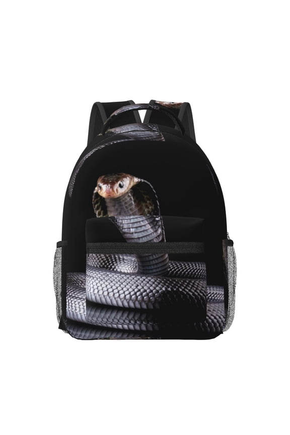 Black Cobra Snake Pattern Durable Student Backpack Laptop Bag- Ergonomic Design, Waterproof Twill Fabric - Ideal for School, Travel, and Outdoor Activities-One Size