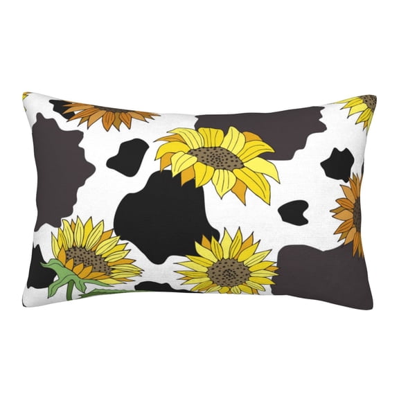 Rateoe Black Cow Print With Sunflowers Country Pattern Pillow Covers with Invisible Zipper(Pillows are not Included) Standard Pillowcases-14"x20"