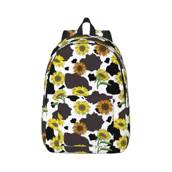 Rateoe Black Cow Sunflowers Pattern Canvas College Laptop Backpack,Travel Daypack,Durable Rucksack Travel Notebook Bag School Backpack Book Bag for Men Women-Small