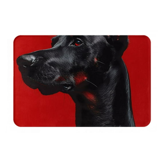 Rateoe Black Dog Red Background Pattern Flannel Door Mat Indoor Outdoor Entrance, Waterproof All-Weather Doormat,Fade Resistant, Low Profile Entryway Mat 16x24in