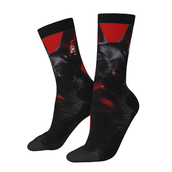 Rateoe Black Dog Red Background for Women Casual Calf Socks - Cute Crew Socks - Thin Soft Above Ankle Socks Size 5-11