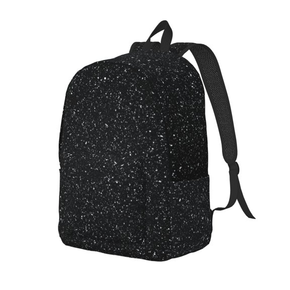 Rateoe Black Glitter Pattern Durable Canvas Backpack for Men & Women – Stylish & Lightweight – Adjustable Straps, Multiple Pockets – Fits 15-17 Inch LaptopsSmall