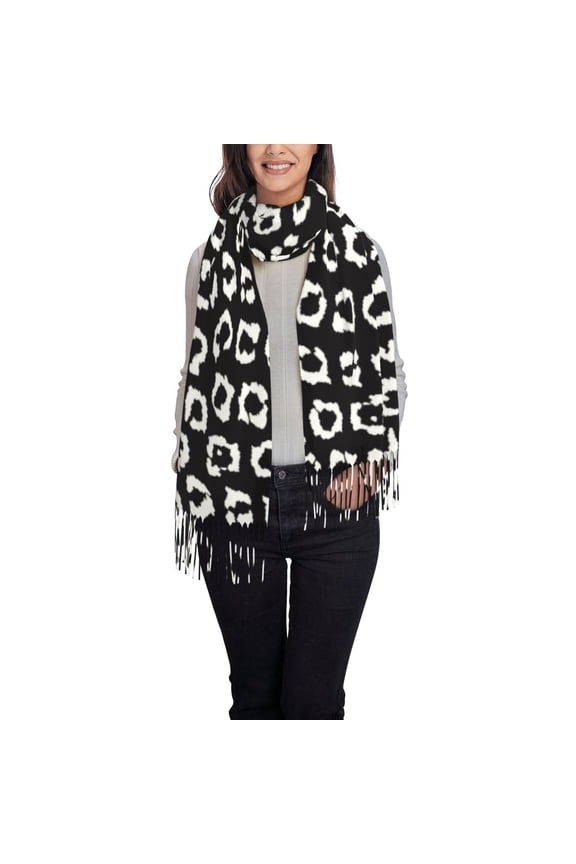 Black Leopard Women's Traditional Scarf Wrap Tassel Shawl Fringes Neck Head Shawl Retro Scarf