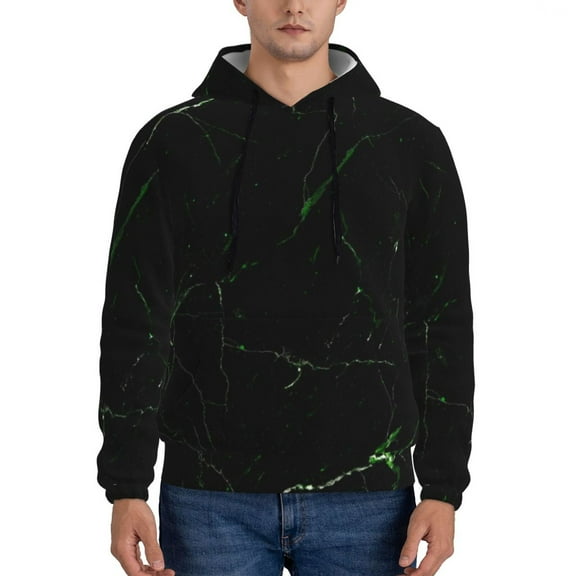 Rateoe Black Marble Pattern Mens Hoodie, Pullover Hooded Sweatshirt, Kangaroo Pocket Hoodie Ideal for Daily Wear, Travel and Home-Small