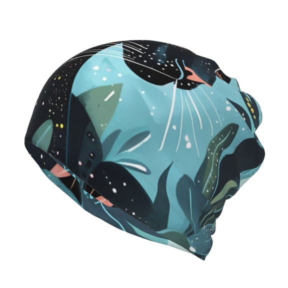 Rateoe Black Panther Floral Illustration Cotton Slouchy Beanie Hat for Men/Women,Lightweight Oversize Large Thin Skull Cap Night Sleeping Cap