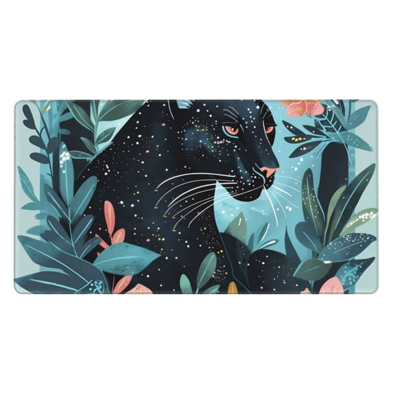 Rateoe Black Panther Floral Illustration Print Mouse Pad - Extended Large Gaming Mousepad,Non-Slip Stitched Edge,16x29.5 Inch