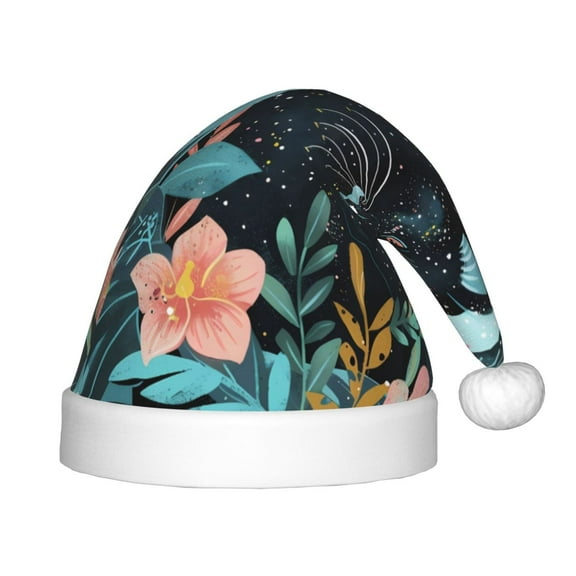 Rateoe Black Panther Floral Illustration Santa Hat Confortable Christmas Hat for Christmas Party Favors Fit for Kids