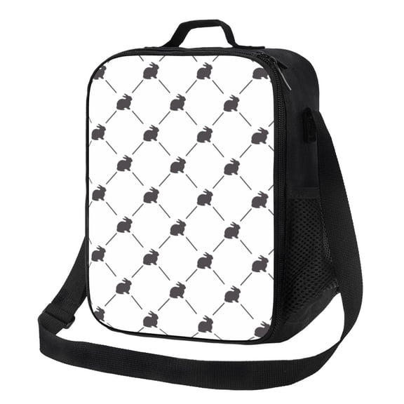 Rateoe Black Rabbit Lunch Bag Reusable Lunch Box with Shoulder Straps for Men Women Insulated Portable Lunchbox for adults Suitable for School Work Picnic