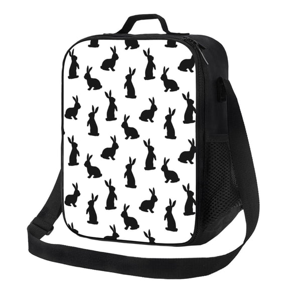 Rateoe Black Rabbit Lunch Bag Reusable Lunch Box with Shoulder Straps for Men Women Insulated Portable Lunchbox for adults Suitable for School Work Picnic