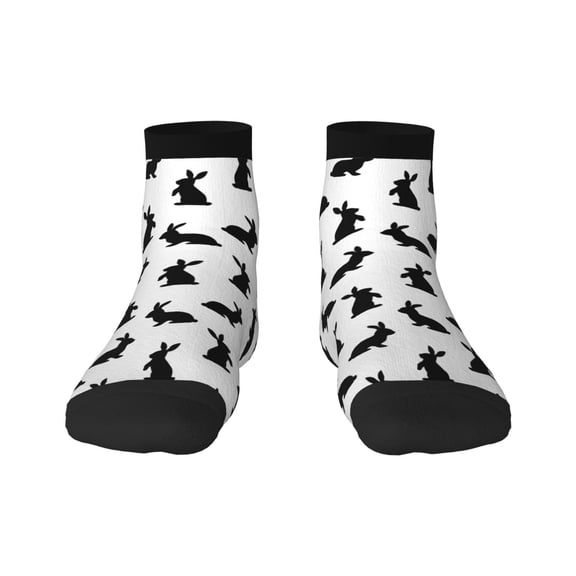 Rateoe Black Rabbit Pattern Quarter Crew Socks,Toe Seamed Ankle Socks,Cotton Cushioned Breathable Athletic Crew Sports Socks