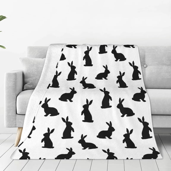 Rateoe Black Rabbit Print Fuzzy Fleece Throw Blanket Extra Large,Super Soft,Fluffy and Warm Blankets for Couch,Bed,All Season Use (60"x50")