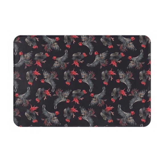 Rateoe Black Roosters Pattern Flannel Door Mat Indoor Outdoor Entrance, Waterproof All-Weather Doormat,Fade Resistant, Low Profile Entryway Mat 16x24in