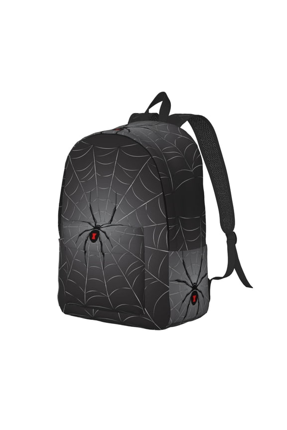 Black Spider On Web Pattern Durable Canvas Backpack for Men & Women – Stylish & Lightweight – Adjustable Straps, Multiple Pockets – Fits 15-17 Inch LaptopsSmall