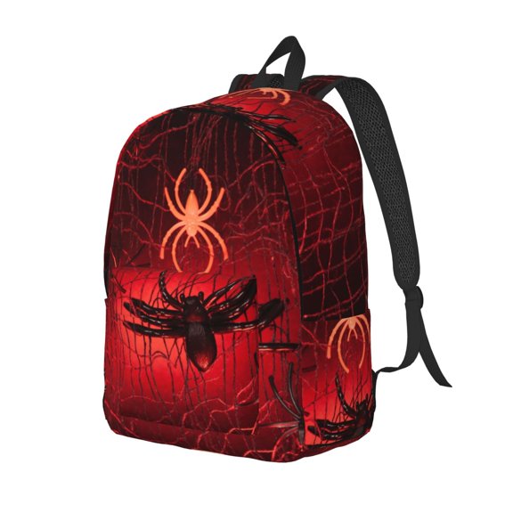 Rateoe Black Spider Web With Spiders Pattern Durable Canvas Backpack for Men & Women – Stylish & Lightweight – Adjustable Straps, Multiple Pockets – Fits 15-17 Inch LaptopsSmall