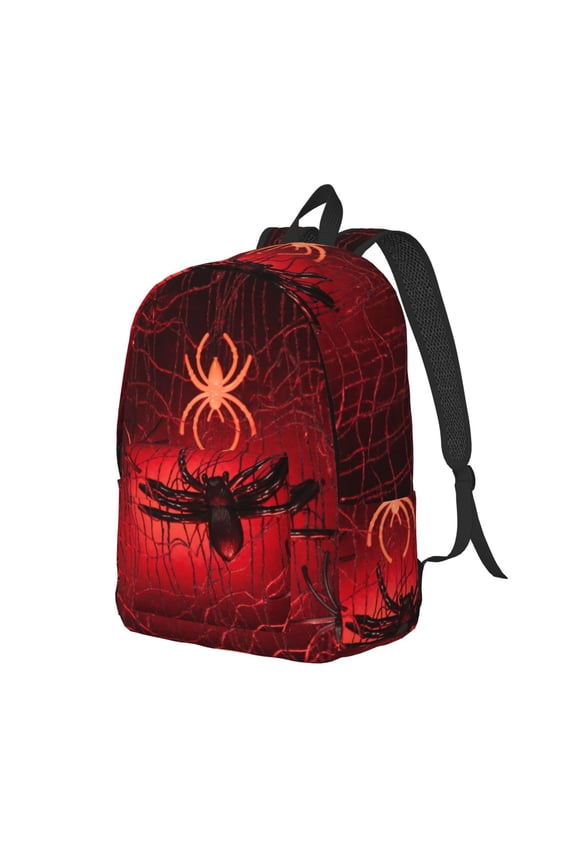 Black Spider Web With Spiders Pattern Durable Canvas Backpack for Men & Women – Stylish & Lightweight – Adjustable Straps, Multiple Pockets – Fits 15-17 Inch LaptopsSmall