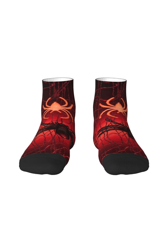 Black Spider Web With Spiders Pattern Quarter Crew Socks,Toe Seamed Ankle Socks,Cotton Cushioned Breathable Athletic Crew Sports Socks