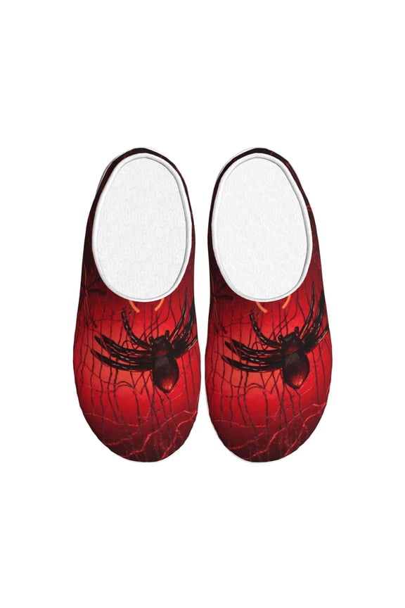 Black Spider Web With Spiders Print Women's Men's Cotton Knit Slippers Lightweight Memory Foam Indoor House Shoes with Anti-Skid Sole-44/45