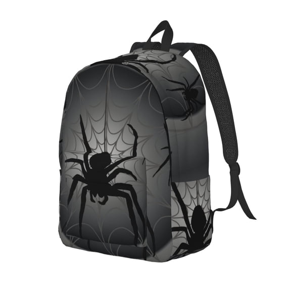Rateoe Black Spiders Pattern Durable Canvas Backpack for Men & Women – Stylish & Lightweight – Adjustable Straps, Multiple Pockets – Fits 15-17 Inch LaptopsMedium