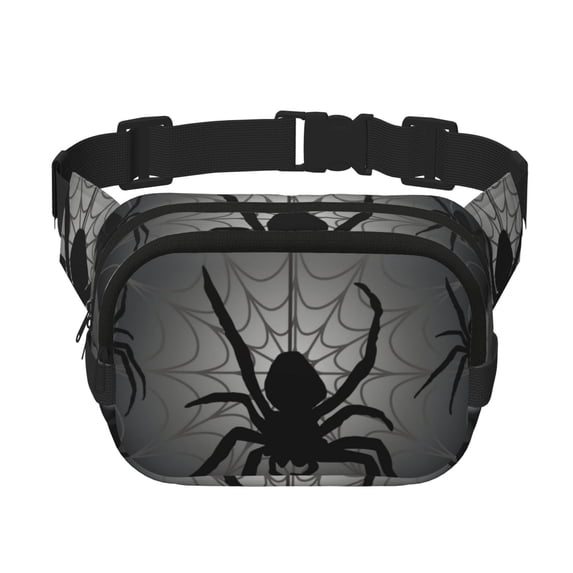 Rateoe Black Spiders Print Fanny Pack Belt Bag for Women and Men, Square Double-Layer Waterproof Waist Pack with Adjustable Strap for Hiking, Jogging, Cycling