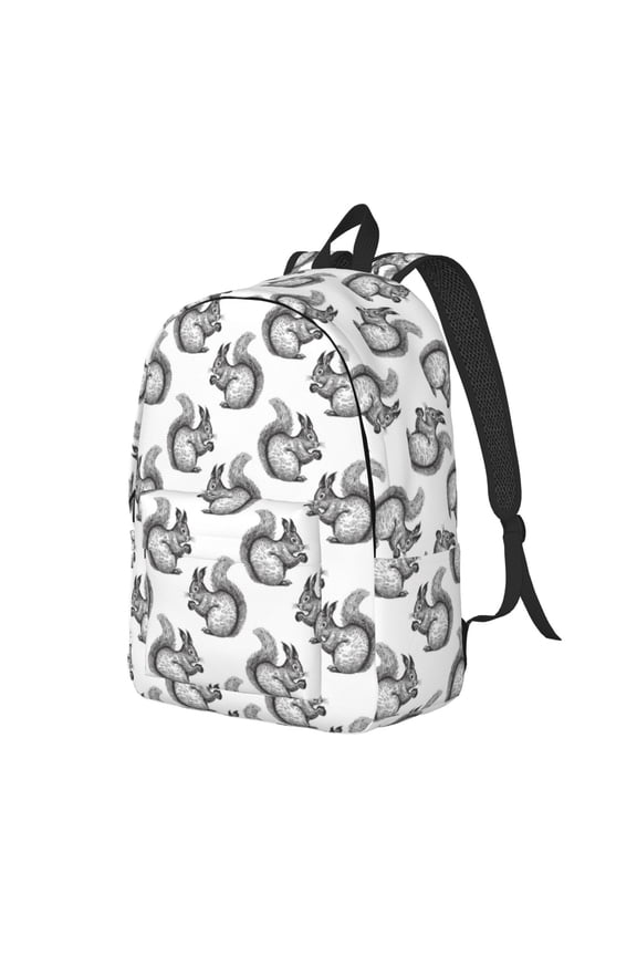 Black Squirrel Pattern Durable Canvas Backpack for Men & Women – Stylish & Lightweight – Adjustable Straps, Multiple Pockets – Fits 15-17 Inch LaptopsSmall