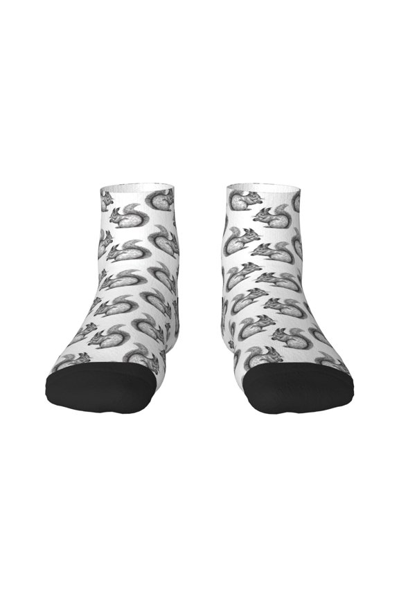 Black Squirrel Pattern Quarter Crew Socks,Toe Seamed Ankle Socks,Cotton Cushioned Breathable Athletic Crew Sports Socks