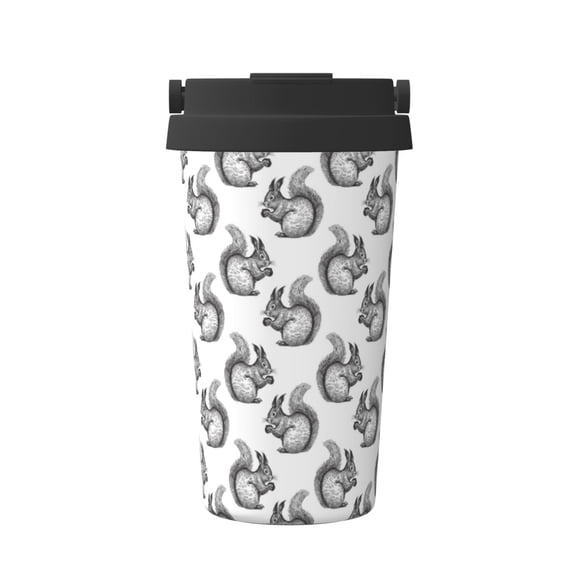 Rateoe Black Squirrel Pattern Travel Coffee Mug Tumbler with Flip Lid | Reusable Insulated Stainless Steel Cold Brew Iced Coffee Cup Thermos