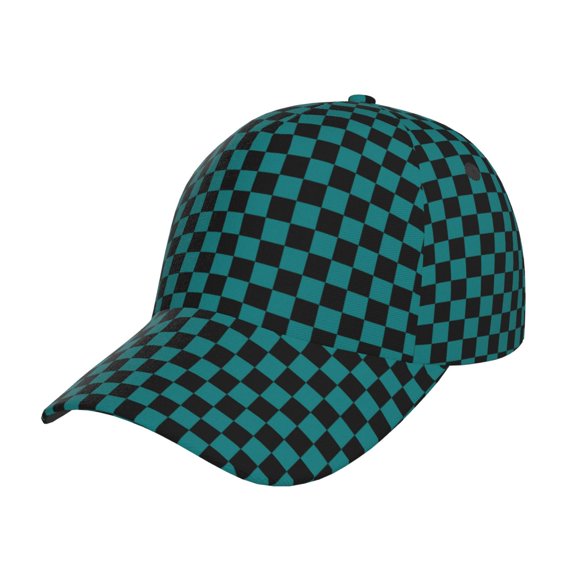 Rateoe Black And Teal Checkerboard Pattern Men’s Baseball Cap – Adjustable Curved Brim Hat, Soft Cotton Sports Cap for Outdoor, Casual, and Everyday Wear, Comfortable & Breathable