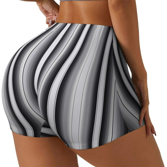 Rateoe Black White Gray Mexican Blanket Serape Stripes Printed Power Workout Shorts for Women Tummy Control Squat Proof Ribbed Thick Seamless Scrunch Active Short-X-Large