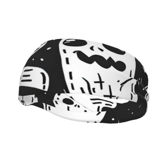 Rateoe Black White Spooky Ghosts Pattern Sports Headbands ,Moisture Wicking Workout Headband, Sweatband Headbands for Running,Cycling,Yoga,Hairband for Women and Men