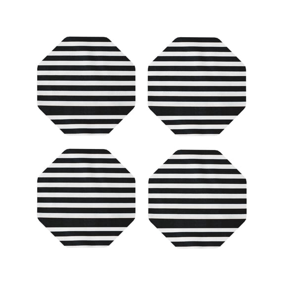 Rateoe Black And White Stripes Drawing Drink Coasters Set of 4 Leather Coasters Spill Protection for Table Desk,Durable and Non Slip Leather Coaster ,4 Inches Drink Mats-Octagon