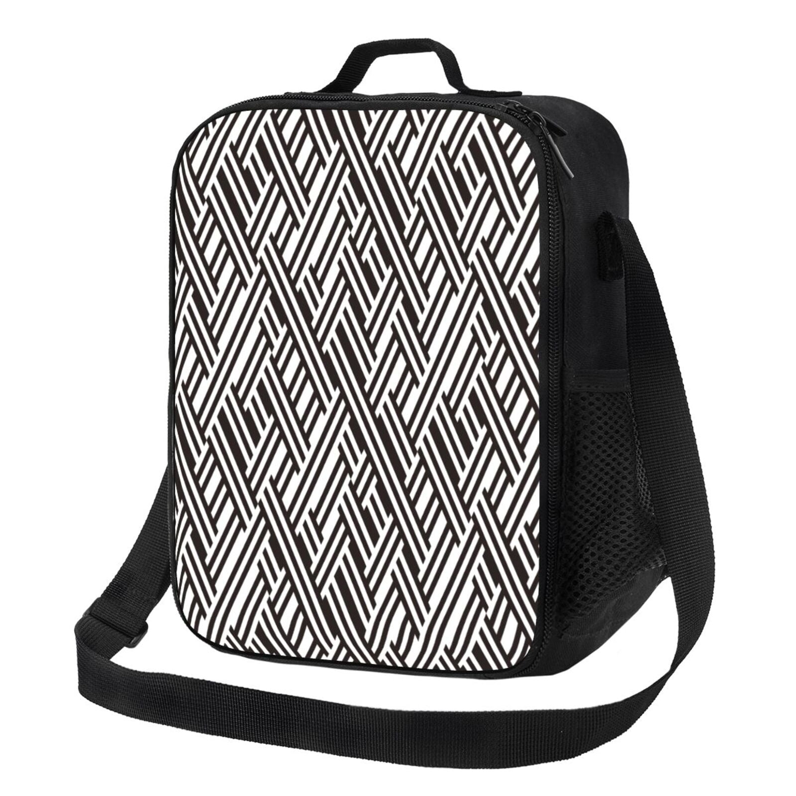 Rateoe Black White Stripes Lunch Bag Reusable Lunch Box with Shoulder Straps for Men Women Insulated Portable Lunchbox for adults Suitable for School Work Picnic