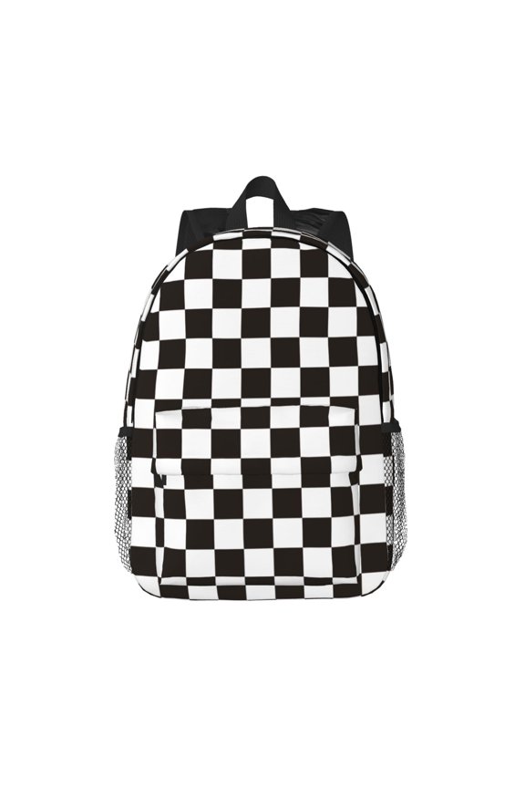 Black and White Checkerboard Pattern Student Backpack Water-resistant Backpack 15-inch Laptop Backpack Lightweight Adjustable School Backpack