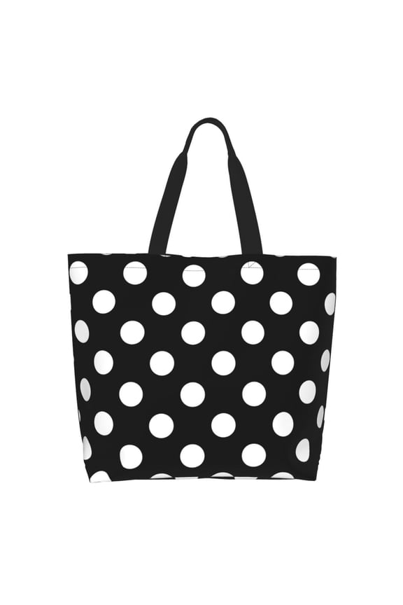 Black and White Polka Dot Tote Bag - Waterproof Lightweight Handbags Travel Shoulder Bag for Hiking Yoga Gym Swimming Travel Beach