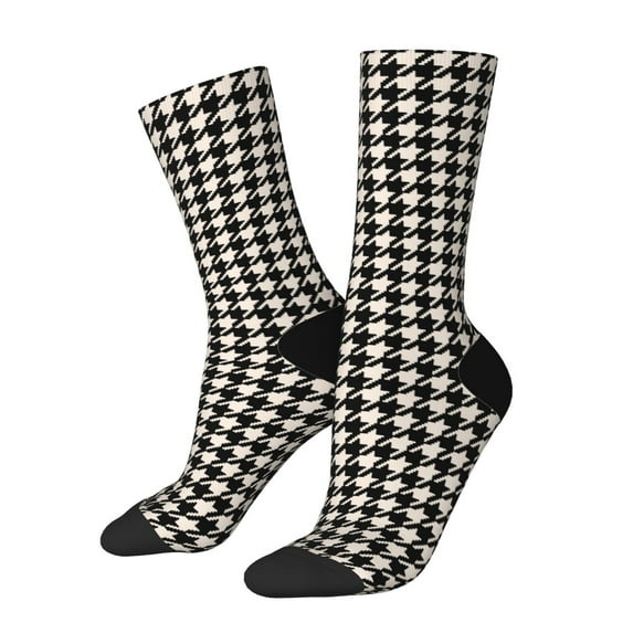 Rateoe Black and white houndstooth for Women Casual Calf Socks - Cute Crew Socks - Thin Soft Above Ankle Socks Size 5-11