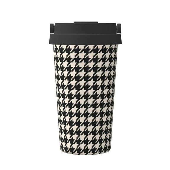 Rateoe Black and white houndstooth Pattern Travel Coffee Mug Tumbler with Flip Lid | Reusable Insulated Stainless Steel Cold Brew Iced Coffee Cup Thermos
