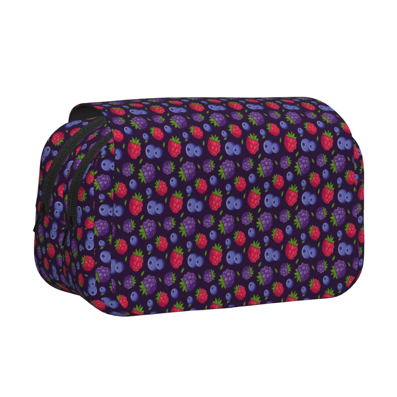 Rateoe Blackberries Pattern Double Clamshell Pen Case, Storage Organizer with Two Zipper Compartments– Holds Up to 50 Pencils & Pens