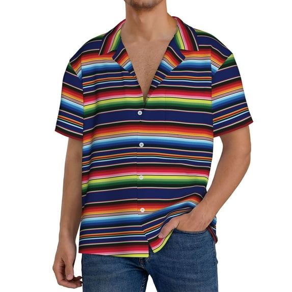 Rateoe Blanket stripes Pattern Men's Short Sleeve Classic Shirt, Casual Short-Sleeved Shirt, Lightweight Summer Shirt, Cuban Collar Shirt,Button-Front Shirt-3X-Large
